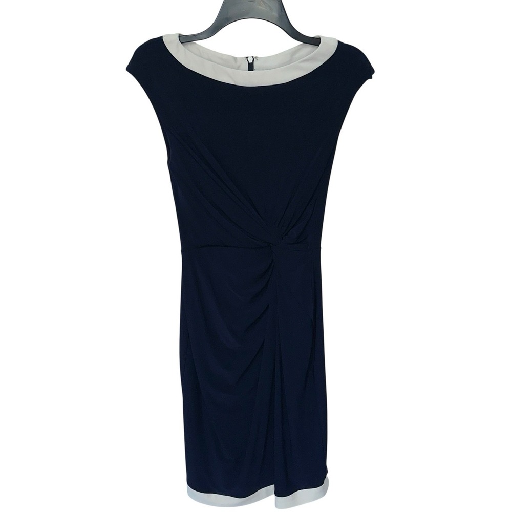 Lauren‎ Ralph Lauren Size 6P Blue Cap Sleeve Dress With Ruched Waist Slimming
